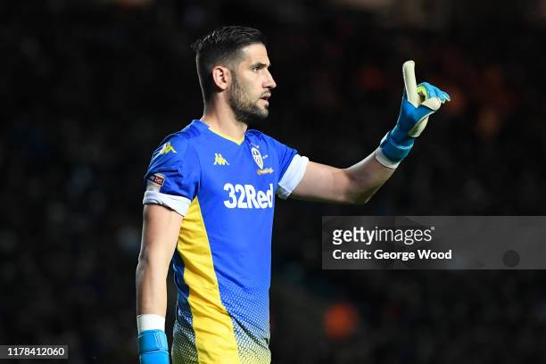 Kiko Casilla of Leeds United reacts during the Sky Bet Championship match between Leeds United and West Bromwich Albion at Elland Road on October 01,...