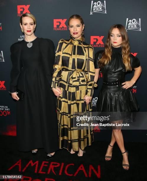Sarah Paulson, Leslie Grossman and Billie Lourd attend FX's "American Horror Story" 100th Episode Celebration at Hollywood Forever on October 26,...