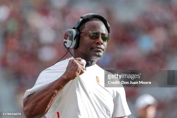 Head Coach Dino Babers of the Syracuse Orange on the sidelines during the game against the Florida State Seminoles at Doak Campbell Stadium on Bobby...