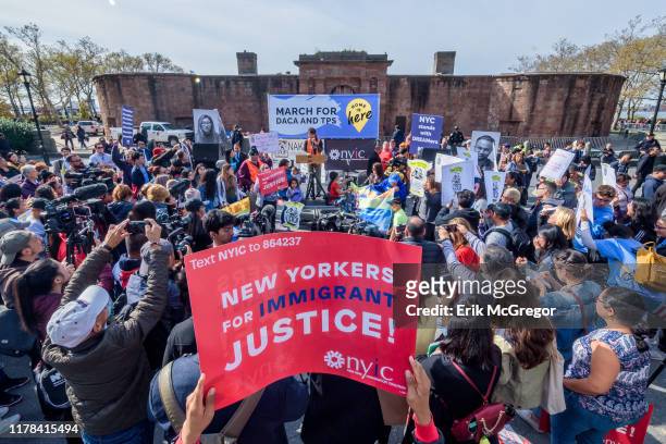 Immigration rally at Battery Park. Immigration advocates and allies gathered at Battery Park to launch an 18-day march to Washington, D.C. As...