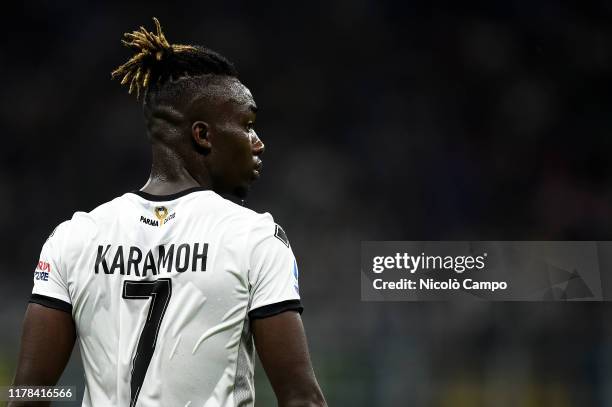 Yann Karamoh of Parma Calcio looks on during the Serie A football match between FC Internazionale and Parma Calcio. The match ended in a 2-2 tie.