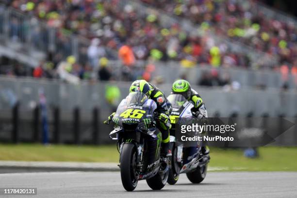 Valentino Rossi of Italy rides the Monster Energy Yamaha MotoGP bike during the Australian MotoGP race at the Phillip Island Grand Prix Circuit on...