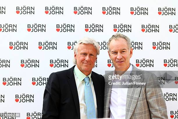 Wimbledon tennis legends Bjorn Borg and John McEnroe attend a photocall at Wimbledon Park on July 1, 2011 in Wimbledon, England. Borg and McEnroe...