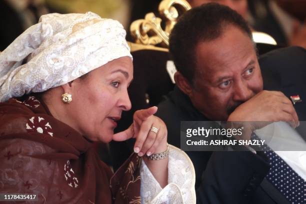 Deputy Secretary General Amina Mohammed speaks with Sudan's Prime Minister Abdalla Hamdok during ceremony to mark the 74th United Nations Day in the...