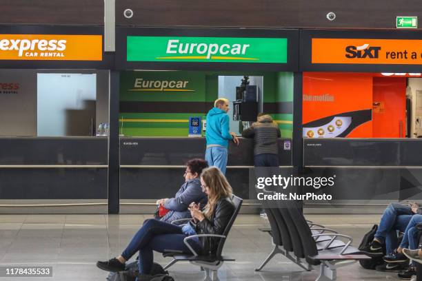 Europcar car rental office at the Lech Walesa Rebiechowo airport is seen in Gdansk, Poland on 27 October 2019