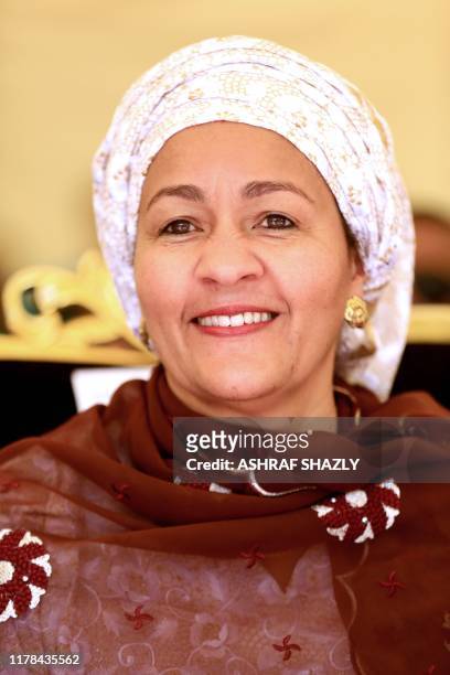 Deputy Secretary General Amina Mohammed smiles during ceremony to mark the 74th United Nations Day in the Sudanese capital Khartoum on October 27,...