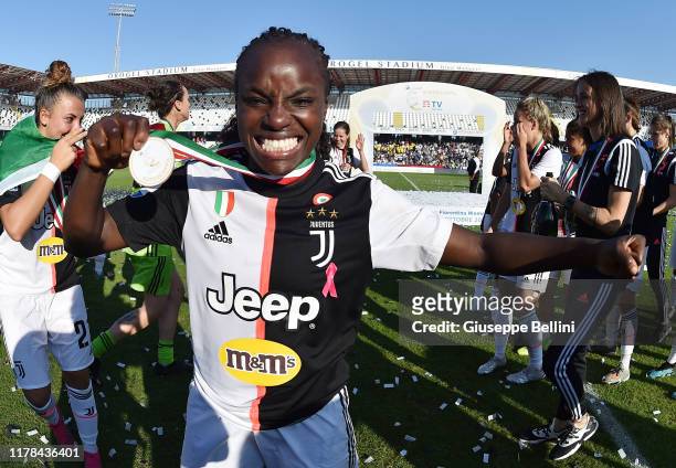 Eniola Aluko of Juventus Women celebrates the victory after the Italian Supercup match between Juventus Women and Fiorentina Women at Orogel Stadium...