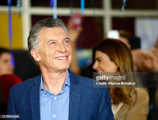 President of Argentina and Presidential candidate Mauricio Macri of 'Juntos por el Cambio' arrives to cast his vote during the presidential elections...