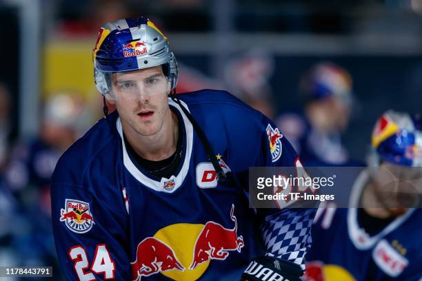 Robert Sanguinetti of EHC Red Bull Muenchen looks on during the DEL match between EHC Red Bull Muenchen and Koelner Haie at Olympiaeishalle Muenchen...