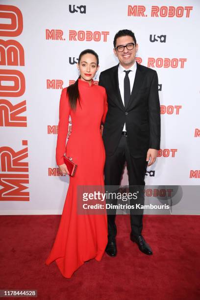 Emmy Rossum and Sam Esmail attend the "Mr. Robot" Season 4 Premiere on October 01, 2019 in New York City.