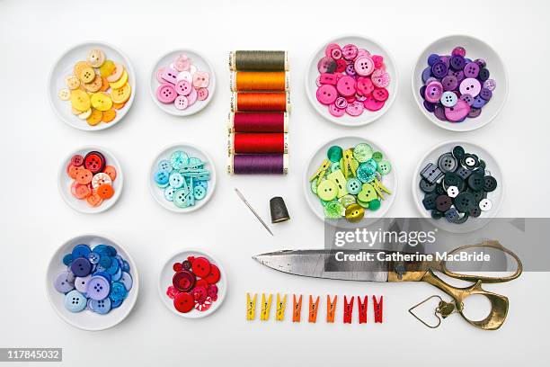 selection of sewing craft items - button sewing item stock pictures, royalty-free photos & images