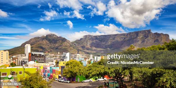 cape town bo kaap panoramic view with table mountain - cape town bo kaap stock pictures, royalty-free photos & images