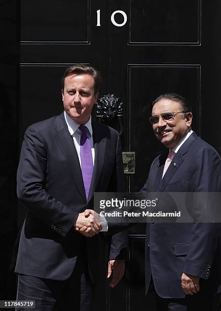 British Prime Minister David Cameron meets with President Zardari Of Pakistan in Downing Street on July 1, 2011 in London, England. Mr Zardari is in...