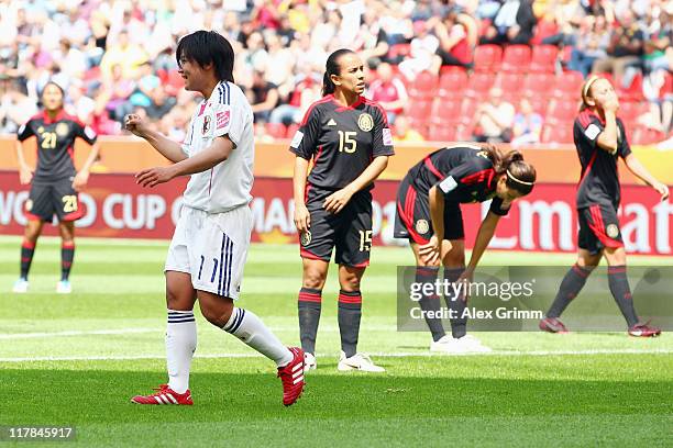 Shinobu Ohno of Japan celebrates her team's second goal during the FIFA Women's World Cup 2011 Group B match between Japan and Mexico at the Fifa...