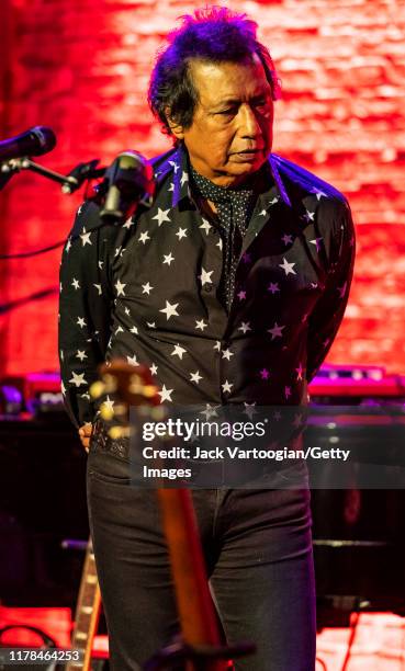 American Alt-Country and -Rock musician Alejandro Escovedo performs with his band at the Iridium nightclub, New York, New York, August 27, 2019.