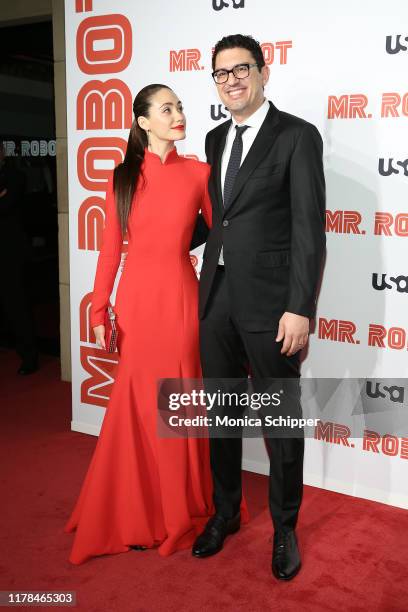 Emmy Rossum and Sam Esmail attend the "Mr. Robot" Season 4 Premiere on October 01, 2019 in New York City.