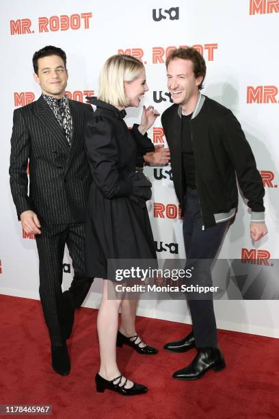 Rami Malek, Lucy Boynton and Joe Mazzello attend the "Mr. Robot" Season 4 Premiere on October 01, 2019 in New York City.