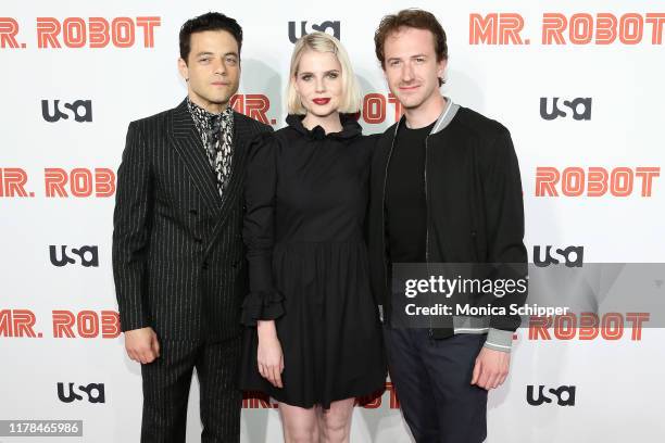 Rami Malek, Lucy Boynton and Joe Mazzello attend the "Mr. Robot" Season 4 Premiere on October 01, 2019 in New York City.