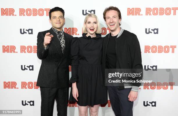 Rami Malek, Lucy Boynton and Joe Mazzello attend the "Mr. Robot" Season 4 Premiere on October 01, 2019 in New York City.