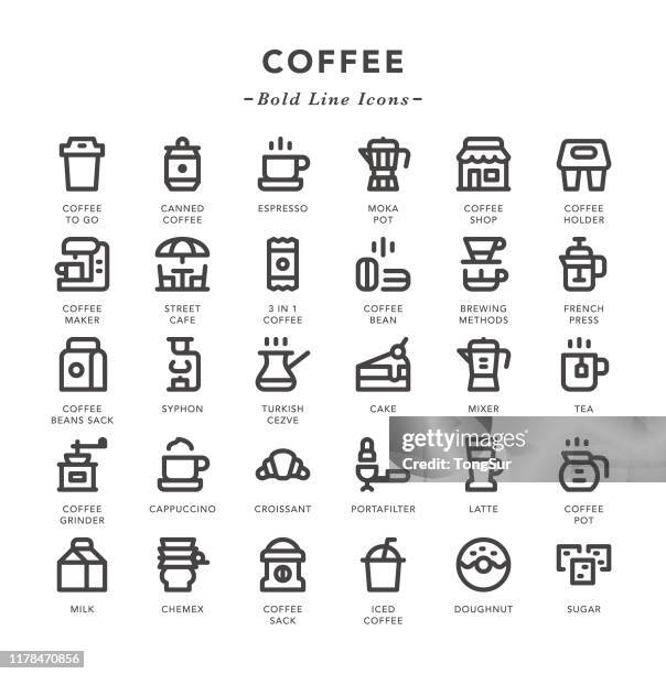 coffee - bold line icons - outside cafe stock illustrations