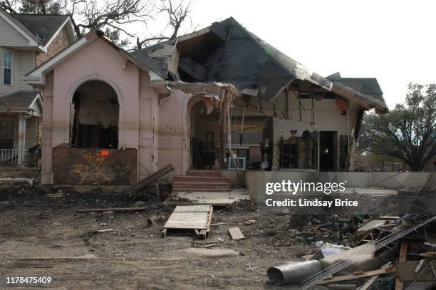 House destroyed by Hurricane Katrina on September 13, 2005 in Metairie, Louisiana.