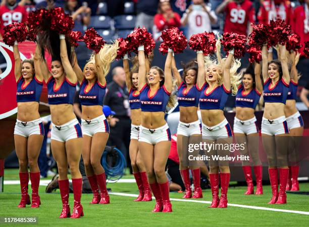 Cheerleader of the Houston Texans enter the stadium before a game against the Oakland Raiders at NRG Stadium on October 27, 2019 in Houston, Texas.