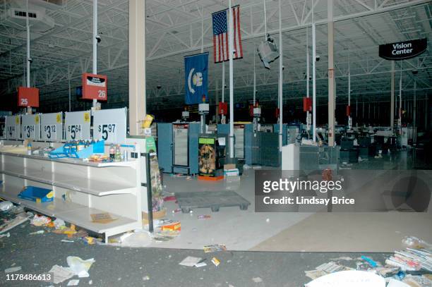 Looted Walmart on Canal Street after Hurricane Katrina on September 17, 2005 in mandatorily evacuated city in New Orleans.