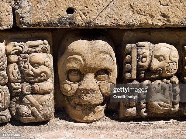 mayan carvings at copan ruins in honduras - honduras stock pictures, royalty-free photos & images