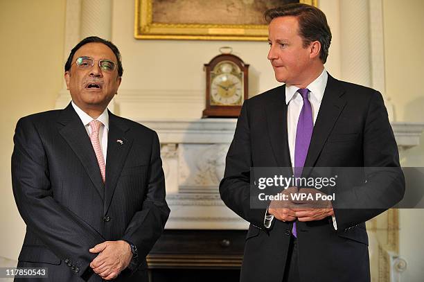 Prime Minister David Cameron meets Pakistani President Asif Ali Zardari at Number 10 Downing Street on July 1, 2011 in London, England. Mr Zardari is...