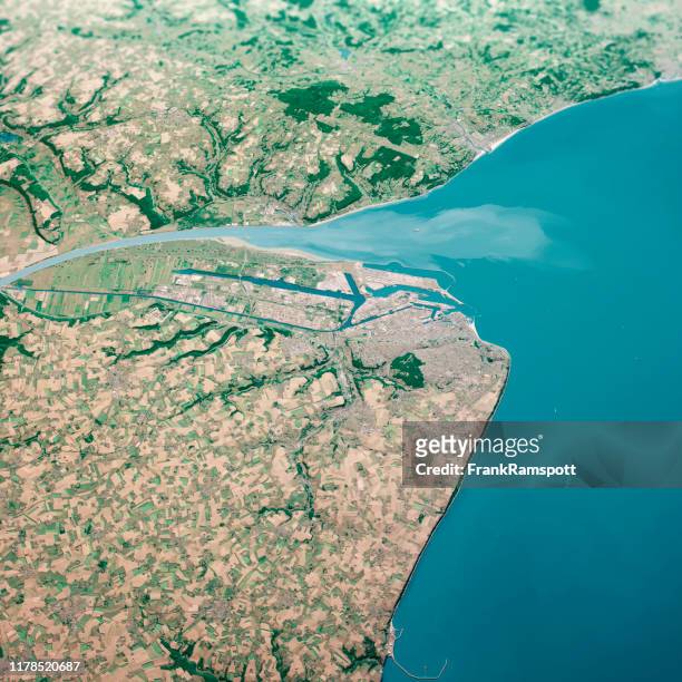 le havre france 3d render aerial landscape view from north jul 2019 - 3d french stock pictures, royalty-free photos & images