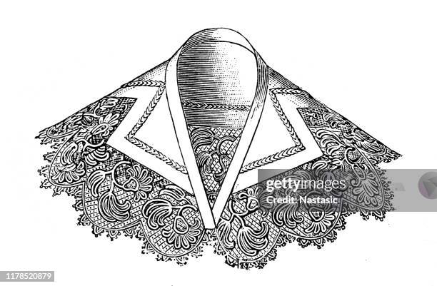 collar neck piece with spanish lace ,victorian fashion - lace dress stock illustrations