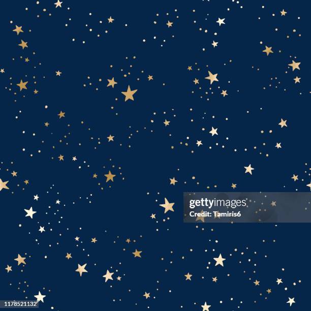 seamless blue space pattern with gold constellations and stars - stars pattern stock illustrations