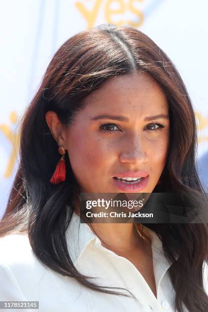 Meghan, Duchess of Sussex speaks during a visit a township to learn about Youth Employment Services on October 02, 2019 in Johannesburg, South Africa.