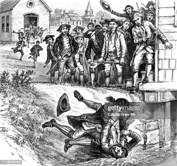 a scene in shays`s rebellion - shays' rebellion stock illustrations