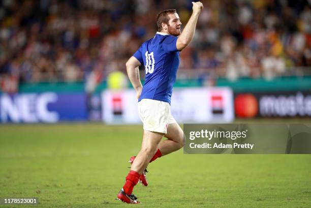 Camille Lopez of France applauds fans after the Rugby World Cup 2019 Group C game between France and USA at Fukuoka Hakatanomori Stadium on October...