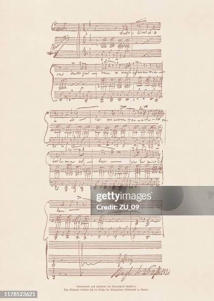 an original manuscript by gioachino rossini (1792-1868), facsimile, published 1885 - opera stock illustrations