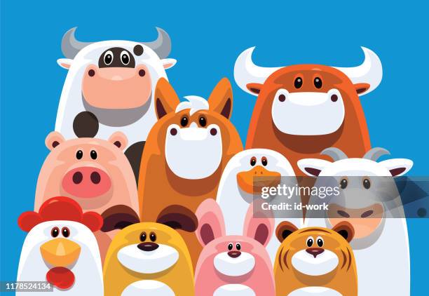 group of farm animals gathering - livestock stock illustrations