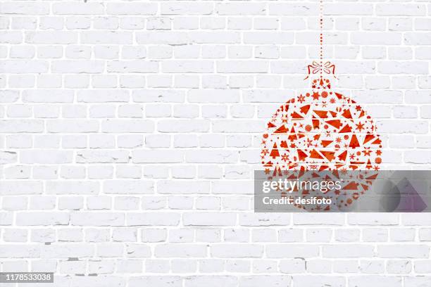 modern white color brick pattern wall texture grunge background xmas vector illustration with a red christmas bauble graffiti graffitied on wall - graffiti wall background stock illustrations