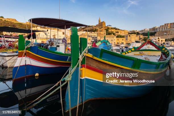 fishing boats at the harbour - island of gozo mgarr stock pictures, royalty-free photos & images