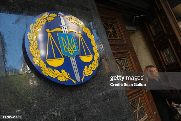 Woman leaves the offices of the Ukrainian General Prosecutor on October 02, 2019 in Kiev, Ukraine. Ukraine has found itself at the core of a...