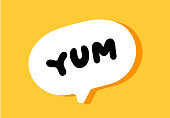 Yum text. Yummy concept design doodle for print.