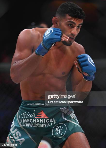 Rory MacDonald takes on Douglas Lima in a mma bout on October 26, 2019 for Bellator 232 at the Mohegan Sun Arena in Uncasville, Connecticut.