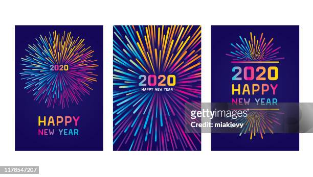 happy new year 2020 card set - new years eve 2019 stock illustrations