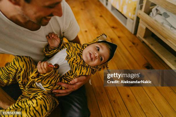little tiger and his dad - tigers 3 2 stock pictures, royalty-free photos & images