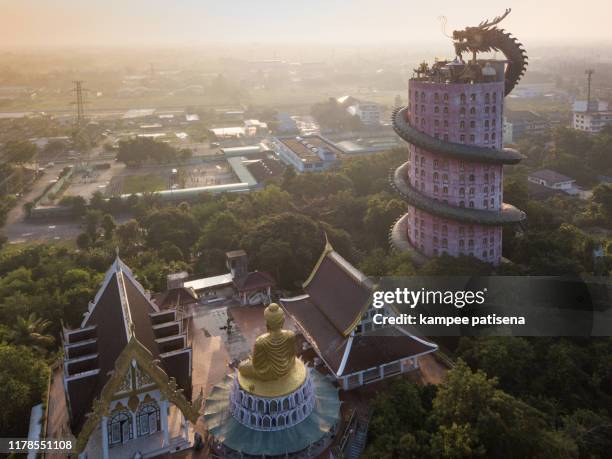 aerial view of wat samphran, dragon temple in the sam phran district in nakhon pathom province near bangkok, thailand. - wat samphran stock-fotos und bilder
