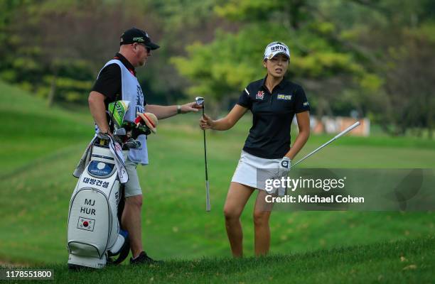 Mi Jung Hur of the Republic of Korea prepares to play a shot during the second round of the Indy Women In Tech Championship Driven by Group 1001 held...