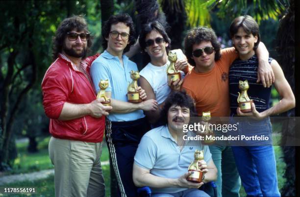 The american rock band Toto with the Telegatto of Tv Sorrisi e Canzoni received for the musical career. David Paich, Steve Porcaro, Jeff Porcaro,...