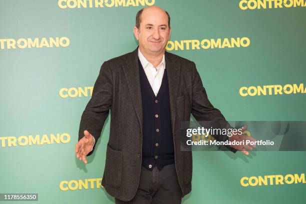 Italian actor and director Antonio Albanese at the photocall during the presentation of the movie Contromano, cinema Anteo. Milan, March 23rd, 2018