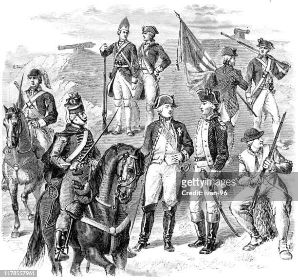 french and american uniforms - revolutionary war uniform stock illustrations