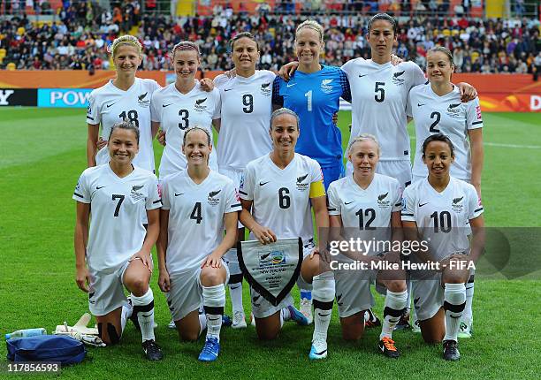 New Zealand line up for a team photo prior to the FIFA Women's World Cup 2011 Group B match between New Zealand and England at Rudolf Harbig Stadium...